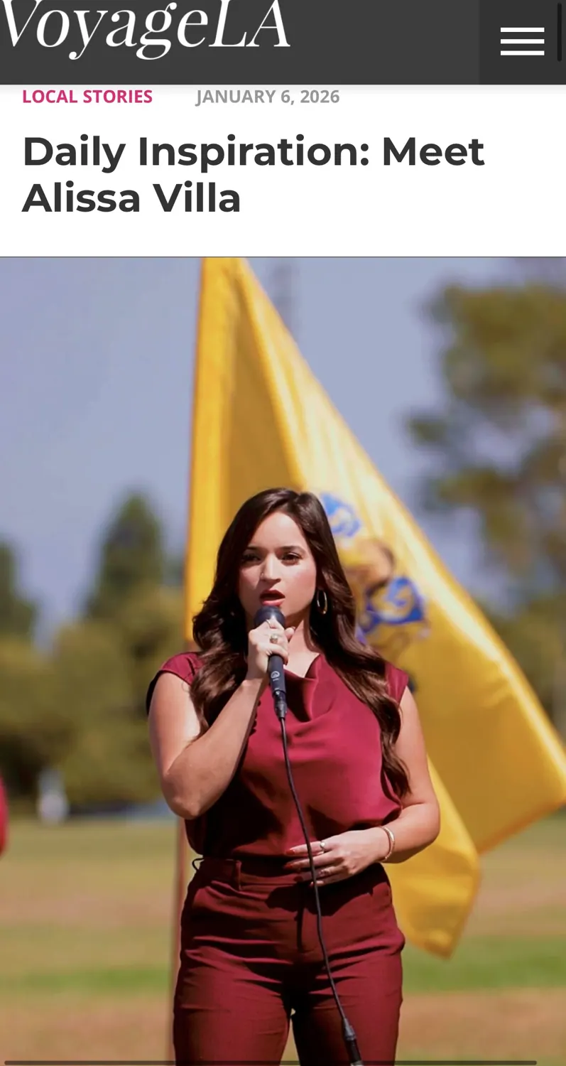 Screenshot of a VoyageLA interview featuring Alissa Villa